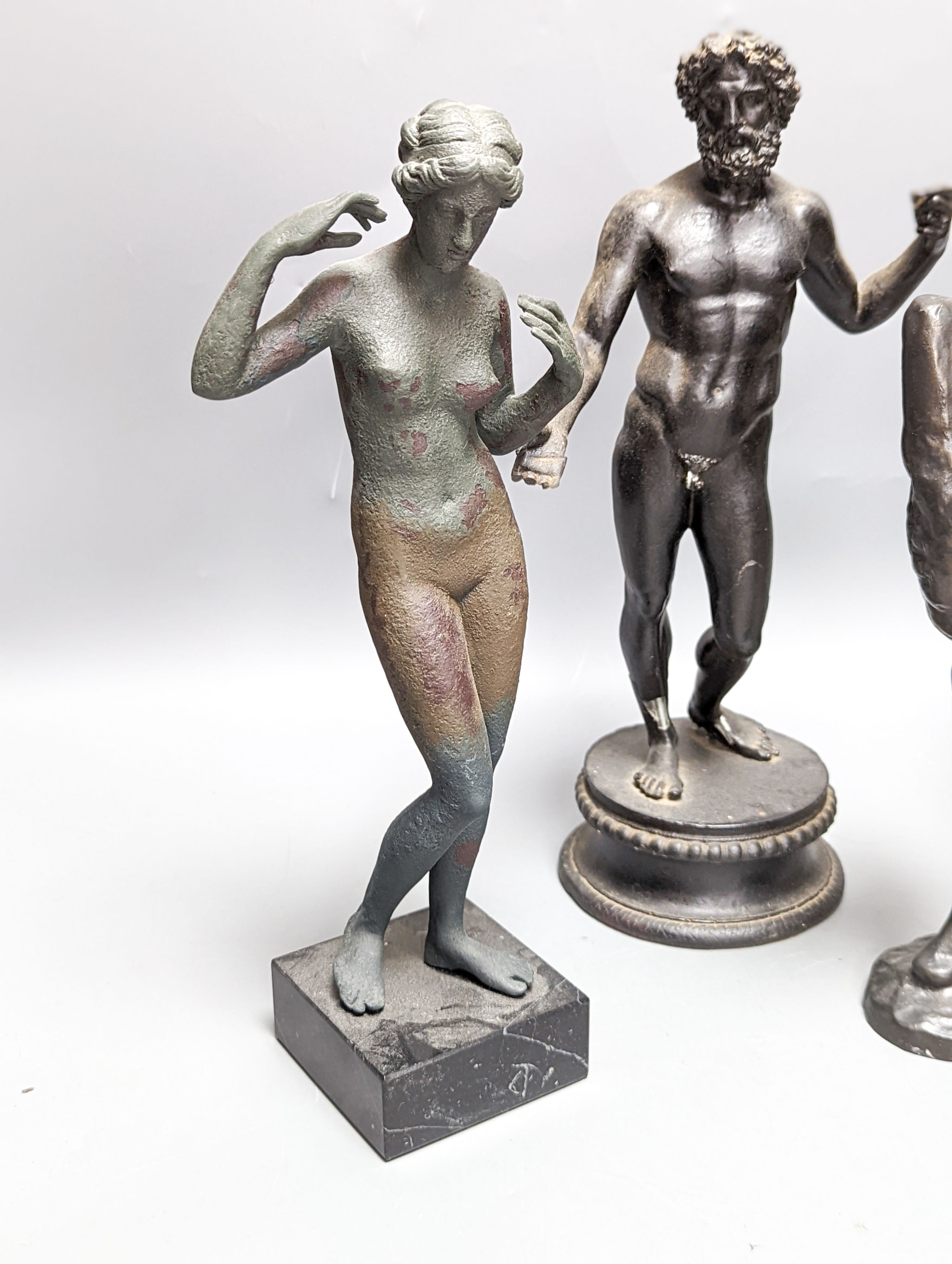 A reproduction composition classical female nude figure, together with three similar figures, 30cm